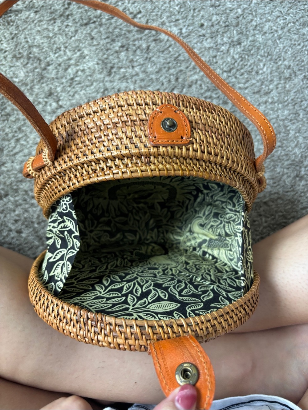 Round Woven Crossbody Bag in Tan - Picture 2 of 2